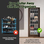 28 Compartment Over the Door Shoe Organizer, Breathable Mesh Large Shoe Rack for Closet Storage, Space Saving Hanging Shoe Holder with Reinforced Hooks (Fits Men & Women,Black-01)