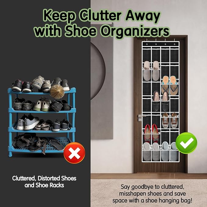 28 Compartment Over the Door Shoe Organizer, Breathable Mesh Large Shoe Rack for Closet Storage, Space Saving Hanging Shoe Holder with Reinforced Hooks (Fits Men & Women,Black-01)