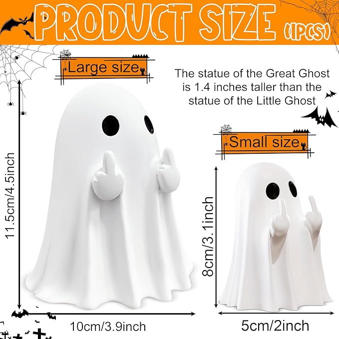 Halloween Ghost Figurine - Large Size 4.5 in Ghost Statue, Halloween Ghost Figurines for Home, Desk, Party Decor, Spooky & Cute Ghost Decor Home Decor Indoor (Big)