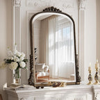 32 x 24 inch Beaded Arched Wall Mirror, Vintage Bathroom Vanity Mirror Over Sink for Entryway, Bedroom, Living Room, Bronze
