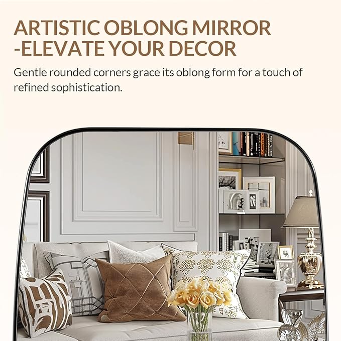 ANDY STAR Chrome Oblong Mirror, 36x48 Inch Polished Chrome Oval Mirror for Bathroom with Stainless Steel Metal Frame, Wall Mouned for Bathroom, Living Room, Entryway