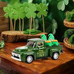 Hxezoc St Patricks Day Shamrock Truck Decor Green Vintage Metal Truck Spring Farmhouse Tabletop Mantle Decoration for Home Kitchen Office St Patricks Day Theme Party Supplies