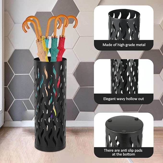 Umbrella Stand | Round Standing Rack - 15x15x42cm Umbrella Canes Holder Bin | for Indoor Living Room Entryway Hallway Balcony Office Hotel Reception Lounge Restaurant