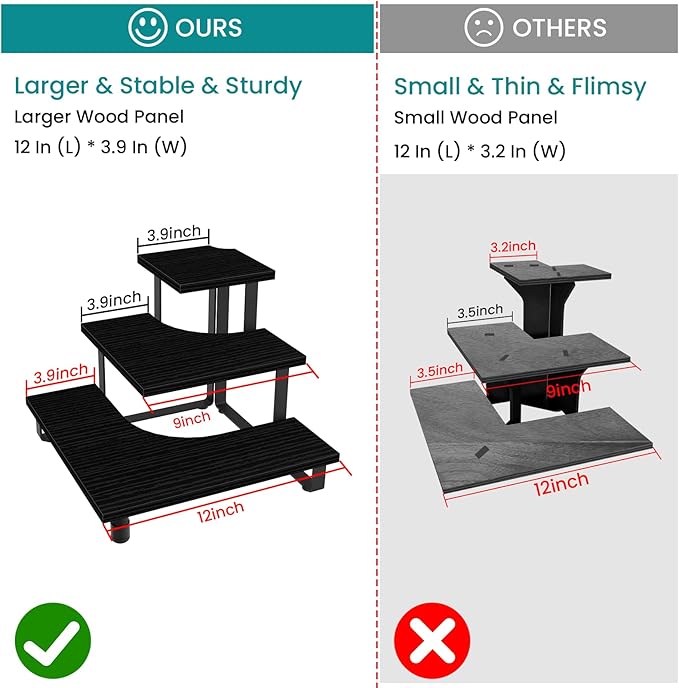 ELITEROO 3 Tier Wooden Retail Display Shelves, Portable Display Rack for Retail Counter Top Craft Shows Tradeshows, 3 Step Corner Tiered Table Display Tower Stand for Cupcake Jewelry Display, Black