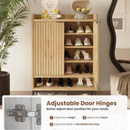 Modern Shoe Cabinet with Fluted Door,5-Tier Farmhouse Shoe Cabinet with 3 Adjustable Shelves,41.5'' Tall Wooden Shoe Rack Organizer Cabinet for Entryway, Hallway,Living Room,Natural
