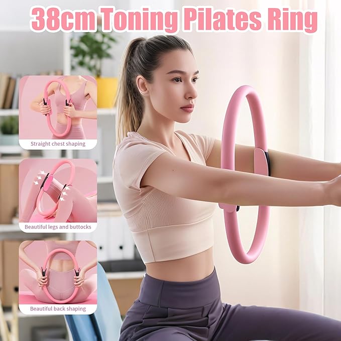 Pilates Essentials Kit for Women, Pilates Equipment, for Home Workouts with Ring and Ball Set, 3pcs Booty Bands, Yoga Bands for Stretching, Fascia Ball, Yoga Socks
