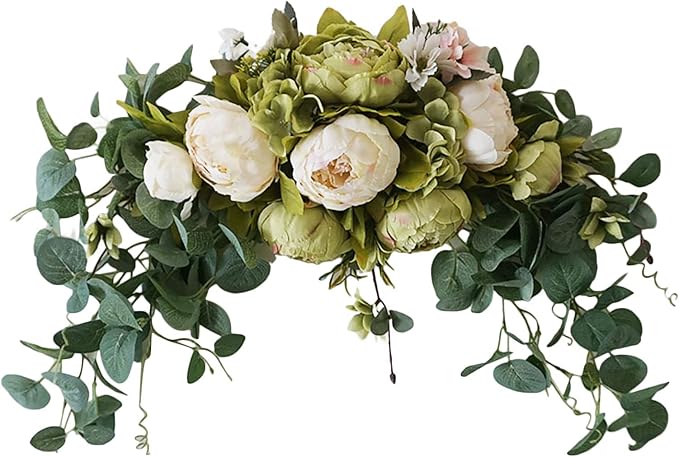 30 Inch Artificial Flower Swag, Wedding Artificial Peony with Green Leaves Swag, Handmade Flowers Backdrop Table Runner Centerpiece Garland for Arch Front Door Wall Home Hanging Wreath Decor(Green)