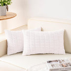 Aegero Pack of 2 Corduroy Decorative Throw Pillow Covers 12x24 Inch Soft Striped Pillow Covers Modern Farmhouse Home Decor for Sofa Living Room Couch Bed（White）