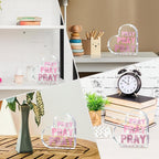 Pink Christian Gifts for Women, Pink Bedroom Decor, Pray On it Pray Over it Through it Acrylic Sign Decorative for Home Pastor Farmhouse Living Room Church Table Desk Bookshelf, St. Patrick's Day Decor