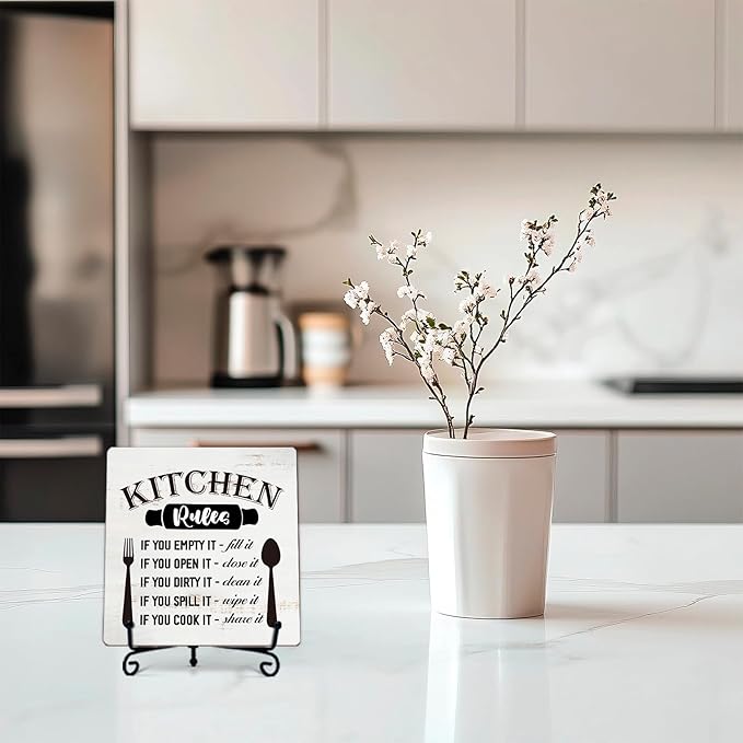 DETIHO Farmhouse Kitchen Signs, Kitchen Countertop Decor, Rustic Wooden Plaque with Iron Stand for Home Kitchen Tabletop Decor - G02