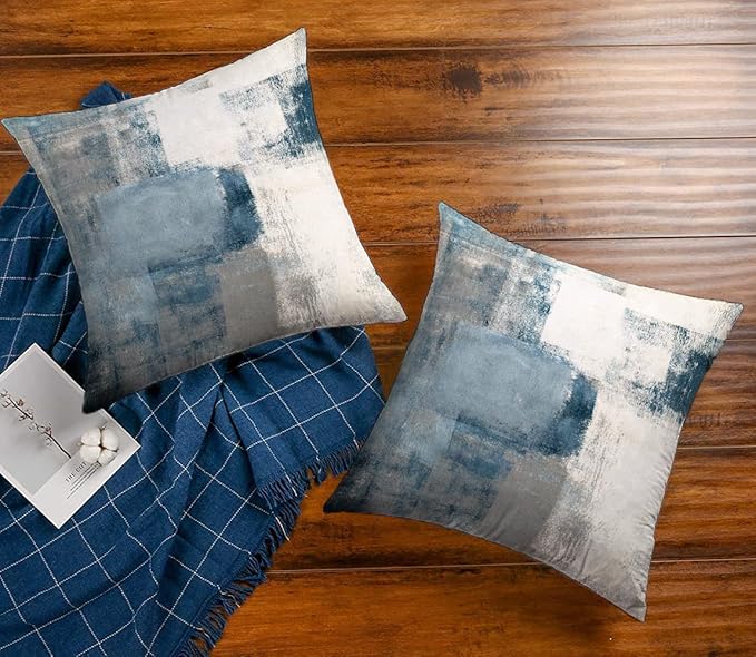 Grey Blue Abstract Art Artwork Pillow Cover, Gallery Modern Decorative Throw Pillows Cushion Cover for Bedroom Sofa Living Room 22 x 22 Inch Set of 2