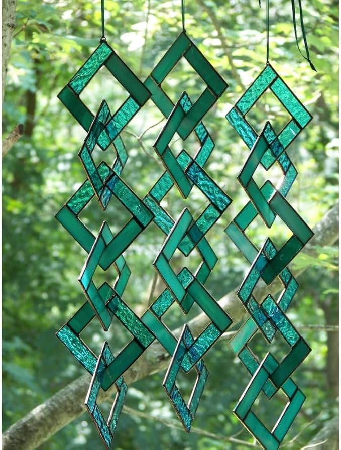 Unique Turquoise Stained Glass Suncatcher, Stained Glass Mobile, Window Hanging, Window Ornament, Wall Hanging, 5 "W x 18 "H, Art Suncatcher for Bedroom Home Decor