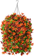 INQCMY Artificial Hanging Flowers Decoration, 4pcs Fake Floral Basket Plants for Outdoor Porch, Faux Shrubs Home Spring Decor UV Resistant Potted Violets for Outside Garden No Fade