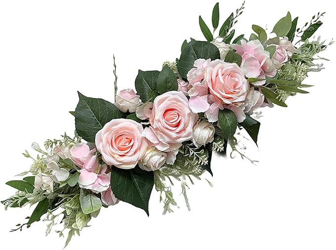 Artificial Flower Swag, Silk Rose Hydrangea Swag Arch Garland, Front Door Decorative Floral Swags, Wedding Arch Flowers, Rustic Artificial Floral Swag for Door Lintel (B)