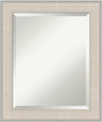 Amanti Art White Wall Mirror 24x20 Cottage White Silver Rectangle Bathroom Mirror for Wall Decor Living Room, Small Cottage Wood Frame, Hangs Horizonally and Vertically, Bathroom Decor, Beveled Edge
