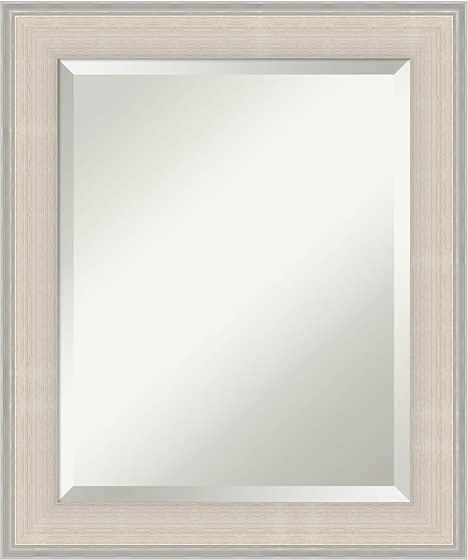 Amanti Art White Wall Mirror 24x20 Cottage White Silver Rectangle Bathroom Mirror for Wall Decor Living Room, Small Cottage Wood Frame, Hangs Horizonally and Vertically, Bathroom Decor, Beveled Edge