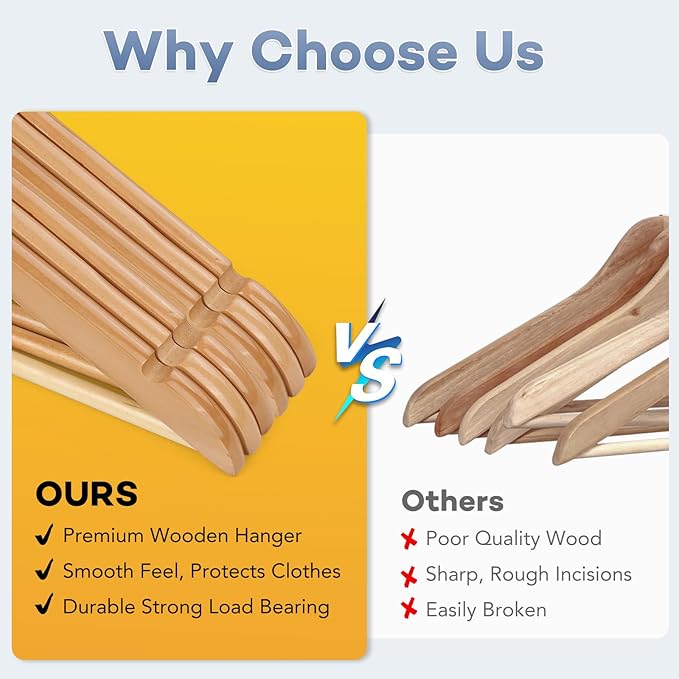 Wooden Hangers 80 Pack,Wood Hangers for Coats, Suits, Jackets, Closet & Pants Durable Premium Wood Hangers with 360-Degree Rotatable Hook and Notches, Natural