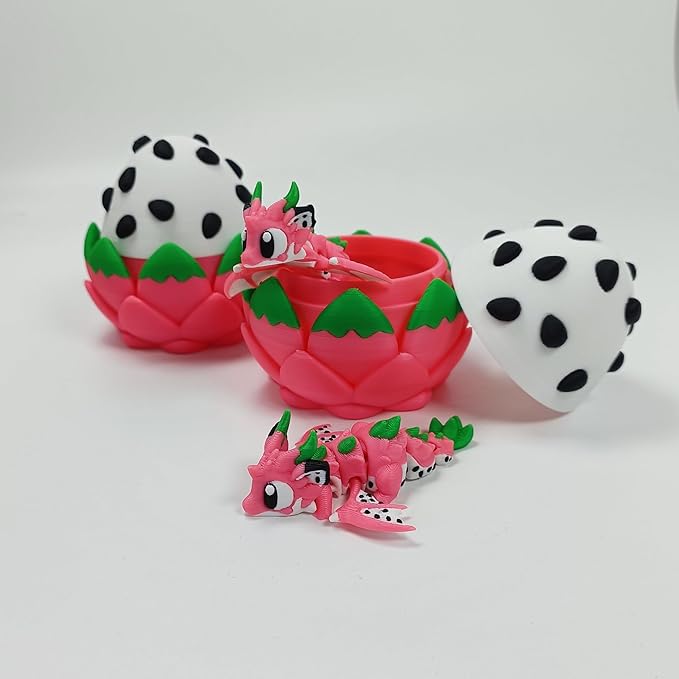 Enchanted 3D Egg with Miniature Inside - Handcrafted Printed Collectible | Fantasy Decor & Gift (Dragon Fruit Dragon & Egg (Box))