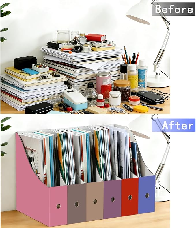 Limitliho 24 Pack Magazine File Holder for Desk, Book Bins for Classroom Library,Office,Home, 10.6" H x 10.2" L x 3.5" W in Cardboard Magazine Organizer (Elegant color)