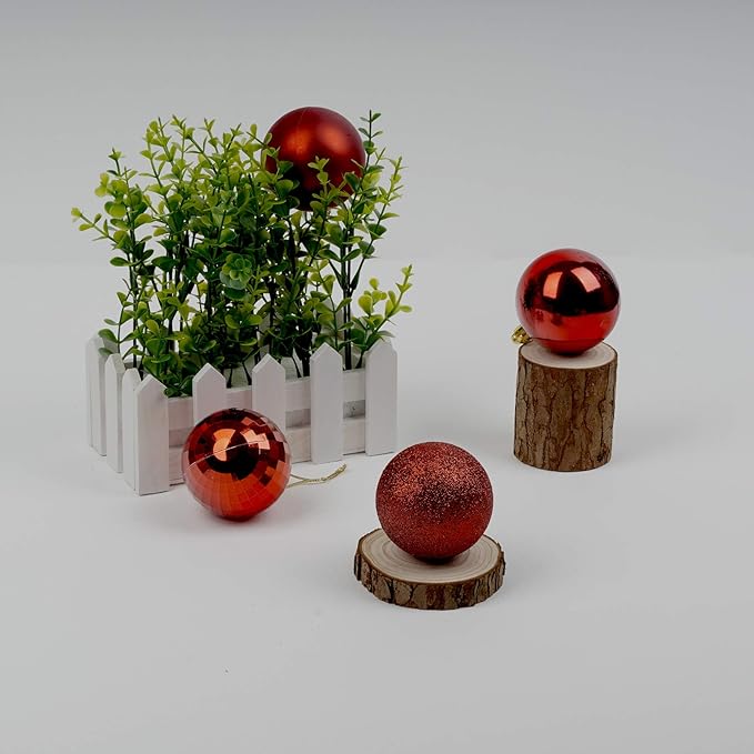Emopeak 24Pcs Christmas Balls Ornaments for Xmas Christmas Tree - 4 Style Shatterproof Christmas Tree Decorations Hanging Ball for Holiday Wedding Party Decoration (Red, 2.4"/6.2CM)