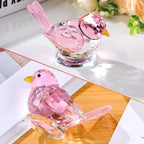 Crystal Pink Birds Figurine Glass Collectible Figurines Paperweights Birthday Gifts for Women Decorative Tabletop Centerpiece for Animal Lovers