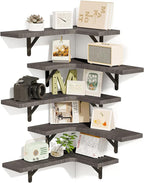 Fixwal Floating Shelves for Wall Set of 5, Rustic Wood Wall Mounted Corner Shelf for Bathroom, Kitchen, Bedroom, Home Decor, Laundry Room, Living Room (Weathered Grey)