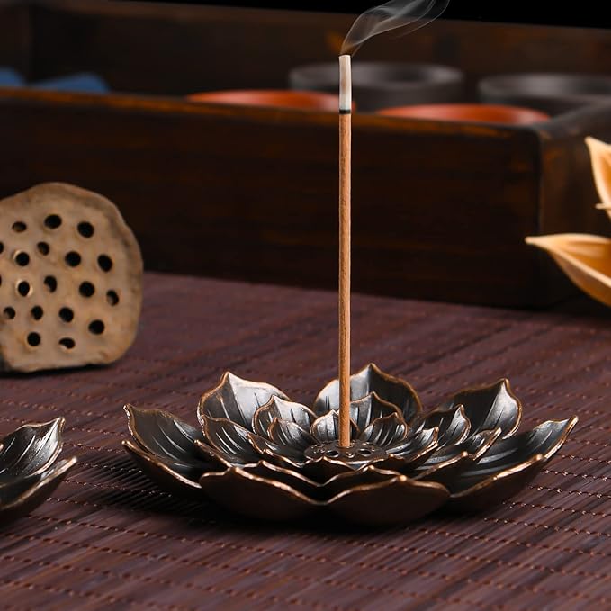 SLKIJDHFB Incense Burner - Lotus Stick Incense Holder 6 Incense Holes with Detachable Ash Catcher 2Pcs