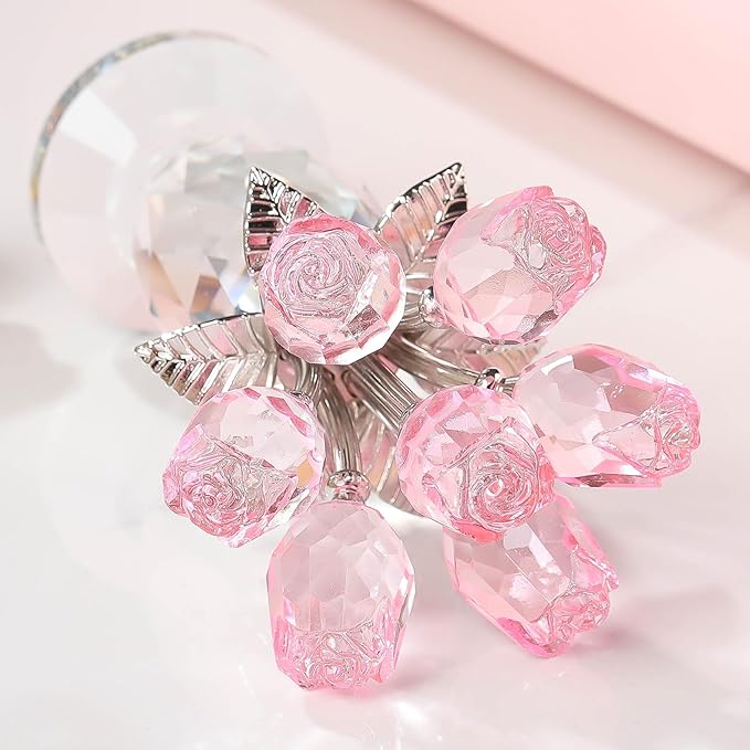 Movdyka Glass Rose Flower Pink Roses Bouquet Home Decor Crystal for Mom Wife Collectible Blown Glass Figurines Desk Ornaments Wedding Decor Romantic Gifts for Women