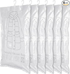 6 Pack Hanging Vacuum Storage Bag, 43.3 x 27.6 inch Hanging Vacuum Sealer Storage Space Saver Bags, Reusable Space Saver Bags, for Suits, Dress, Jackets, Clear