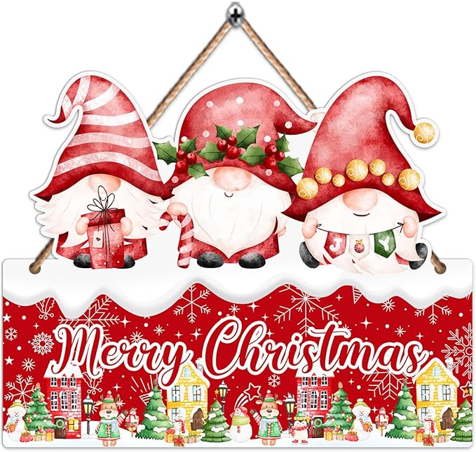 Hatzelou 1PCS Merry Christmas Sign for Wall, Cute Snowman Wooden Sign for Front, Merry Chrismas Welcome Sign, Perfect for Winter Farmhouse Garden Porch Decoration, Christmas Party Decor Supplies