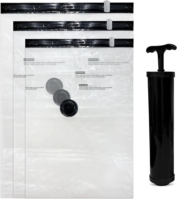 Vacuum Storage Bags 10 Pack with Hand Pump – Space Saver Compression Bags for Clothes, Bedding, Travel & Home Storage