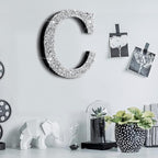 Qunclay 5.7" Silver Crystal Diamond Bling Letters Crushed Diamond Decoration Wooden Glitter Letter with Screw and Hooks Rhinestone Gift for Wedding Y2k Mcbling Bedroom Wall Decor (Letter C)
