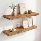 Floating Shelves 30" W x 8" D, Solid Elm Wood Shelves for Wall, 8 Inch Deep - Rustic Wooden Bathroom Shelves 30" Long, for Living Room, Kitchen, Office, Entryway, Set of 2, Heavy-Duty Bookshelf