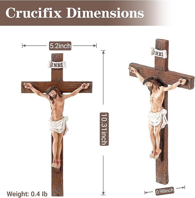 XUEMEKO Crucifix Wall Cross, 10.3" H Catholic Crucifix for Wall, Resin Jesus Cross Home Decor, Handcrafted Crucifijos Catolicos, Religious Wall Decor for Home Altar Church Gift