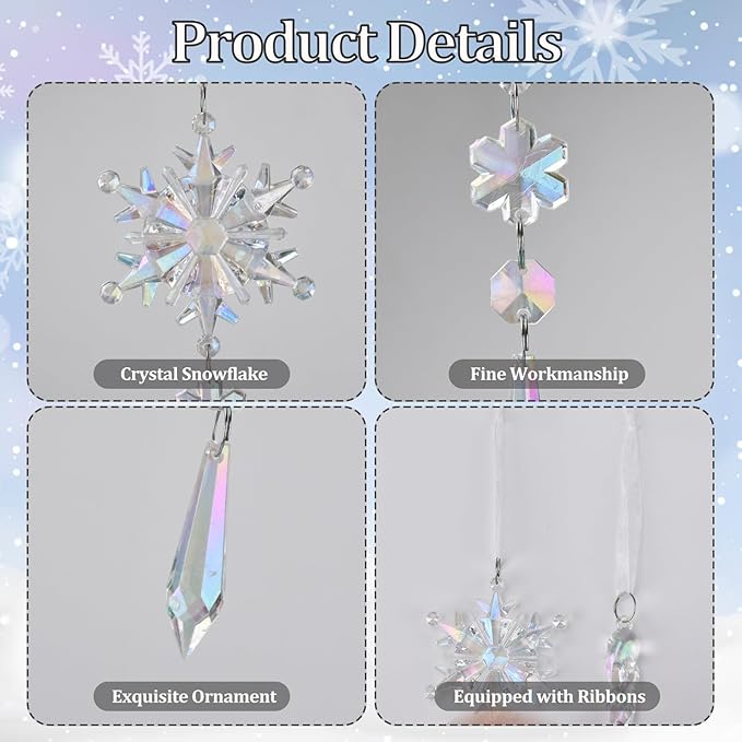 Crystal Snowflake Christmas Tree Decorations - 21pcs Christmas Tree Ornaments Sparkling Dazzling Festival Party Decoration Crystal Snowflake Design Hanging Ornament Holiday Season Home Decor