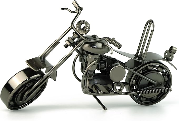 TRANSGOOD Handmade Motorcycle Model with Rolling Wheels, 9" Vintage Steampunk Bike Sculpture, Heavy-Duty Iron Desk Decor, Unique Biker Gift for Dad Husband, Industrial Man Cave Office Home Art (B02)