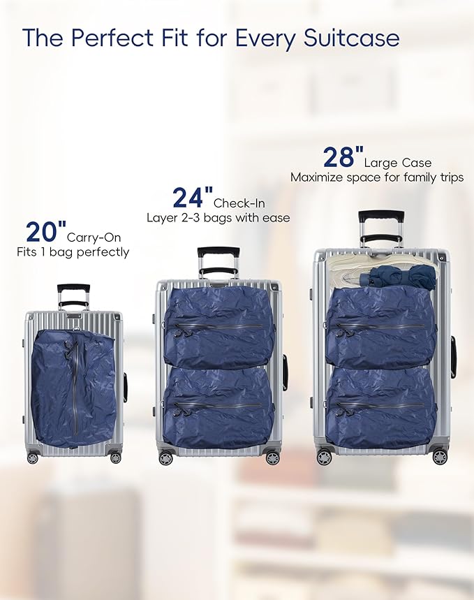 Travel Vacuum Bags with Wireless Pump, Reusable Vacuum Compression Bags for Suitcase, Space Saver for Luggage, Airtight & Waterproof, Perfect for Frequent Travelers & Business Trips (2-Pack)