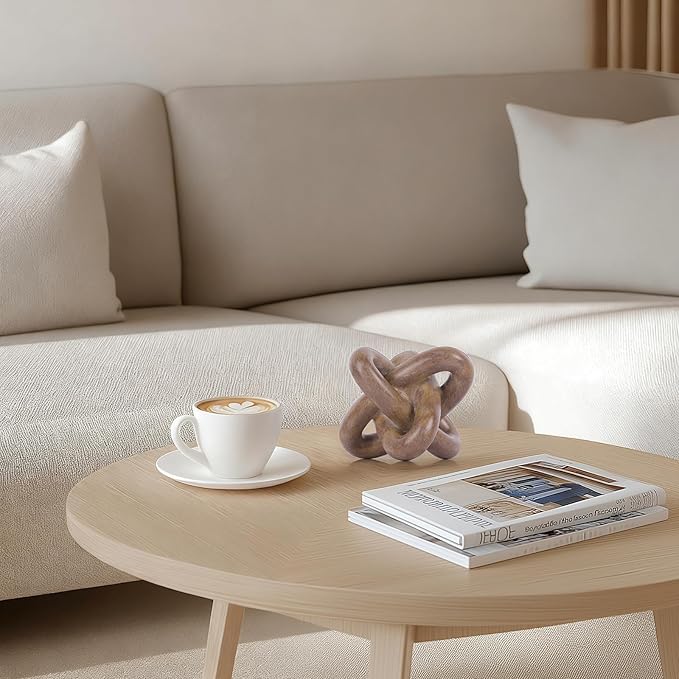 DOVDOV Wood-Toned Knot Sculpture, Triple-Knot Statue, Wood-Toned Home Decor, Ideal for accenting Rustic-Style Coffee Tables, Living Room TV Stands, Dining Tables, and entryway Shelving.