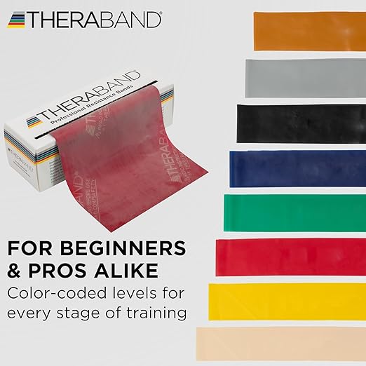 THERABAND Resistance Bands, 6 Yard Roll Professional Latex Elastic Band For Upper Body, Lower Body, & Core Exercise, Physical Therapy, Pilates, At-Home Workouts, & Rehab, Red, Medium, Level 3