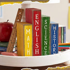 Lineshading 4 Pcs Back to School Table Decoration Wooden Subject Decoration Welcome Back to School Tiered Tray Decor Wood Book Sign Farmhouse for Class Party Home Shelf Coffee Table