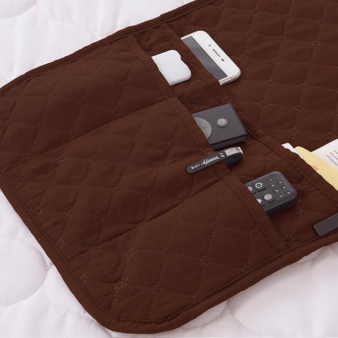 Armchair Caddy for Couch Remote Control Holder Premium Durable Non-slip Sofa Armset Organizer Caddy Storage for Recliner Couch 4 Pocket for Cell Phone Magazine 35"x13" Chocolate 1 Piece