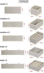 12 Pack Foldable Drawer Organizer Dividers Cloth Storage Box Closet Dresser Organizer Cube Fabric Containers Basket Bins for Underwear Bras Socks Panties Lingeries Nursery Baby Clothes Gray