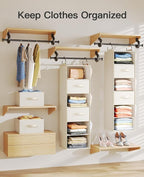 Pipishell Hanging Closet Organizer 6-Shelf, Hanging Shelves for Closet with 3 Removable Drawers & Side Pockets for Bedroom, Garment Rack and Wardrobe Organization, 12' x 12' x 43.3', White