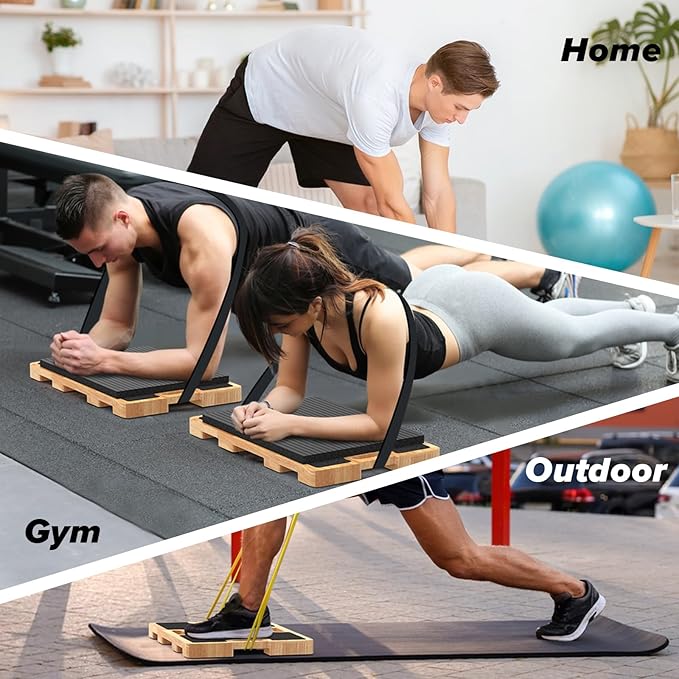 Wood Resistance Band Foot Plate, Non-Slip Exercise Board with Free Soft Pad & Drawstring Bag for Strength Training, Stretching & Balance, Home Gym Fitness Platform for Full-Body Exercises