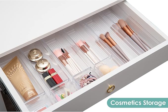 Backerysupply Clear Plastic Drawer Organizer Tray for Vanity Cabinet (Set of 10),Storage Tray for Makeup, Kitchen Utensils, Jewelries, and Gadgets