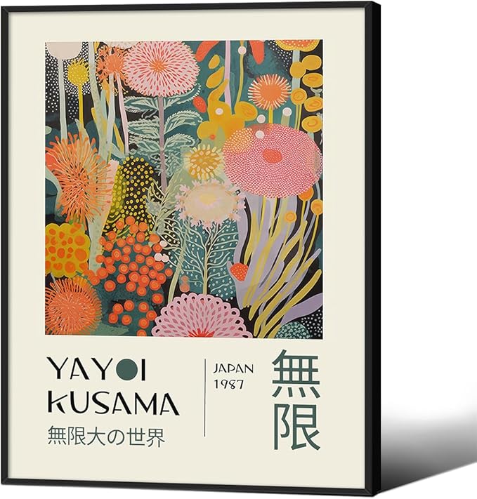 Abstract Yayoi Kusama Posters Japanese Wall Art Vintage Tokyo Aesthetic Prints Yayoi Kusama Inspired Japanese Gallery Wall Art for Stylish Room Bedroom Living Room Decor 11x14in Black Framed