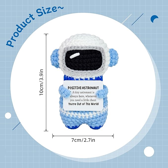 3.5 inch Positive Astronaut Handmade Knitted Wool Doll with Positive Card Inspiring Gifts for Cheer Up Emotional Support Encouragement Friends