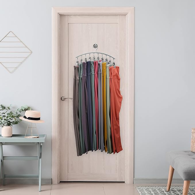 Legging Organizer for Closet, Metal Yoga Pants Hanger w/Rubber Coated 1 Pack w/10 Clips Hold 10 Leggings, Hangers Space Saving Hanging Closet Organizer for Closet Organizers and Storage-Gray