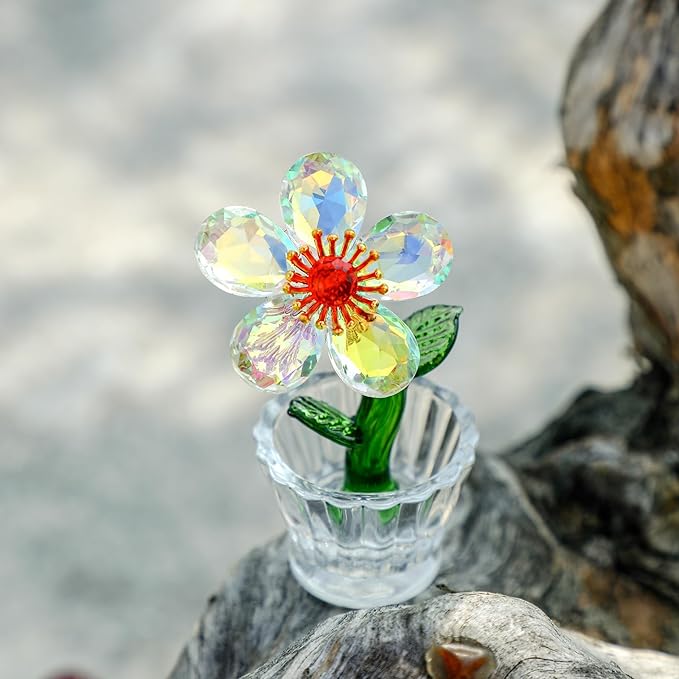 Crystal Peach Blossom Mini Ornament Figurine 2.9 * 1.5in Glass Flower Decoration for Home Office for Mom
