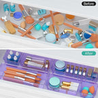 WOWBOX 12 Pack Clear Drawer Organizer Set, Acrylic Drawer Storage Trays, Storage Bins for Makeup, Cosmetics, Jewelries, Utensils, Gadgets, Office, Purple